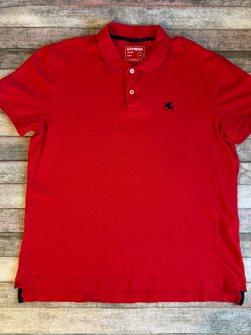 Express Men’s Red Polo with Small Embroidered Lion